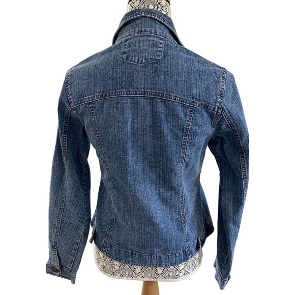 American Over Size Small Denim Jacket Collared Long Sleeve Blue Casual Layer - Picture 3 of 12